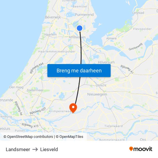 Landsmeer to Liesveld map
