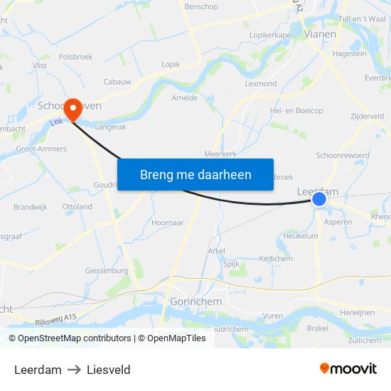 Leerdam to Liesveld map