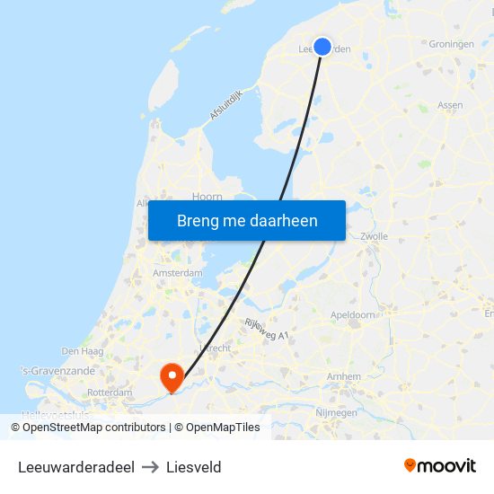 Leeuwarderadeel to Liesveld map