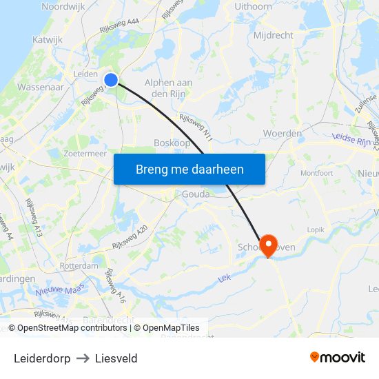 Leiderdorp to Liesveld map