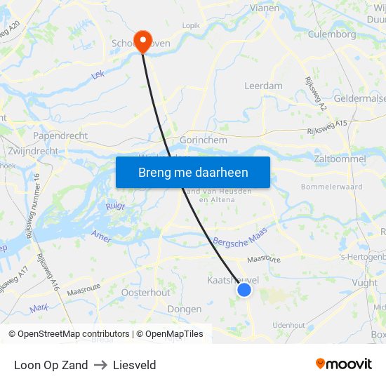 Loon Op Zand to Liesveld map