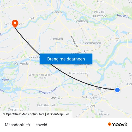 Maasdonk to Liesveld map
