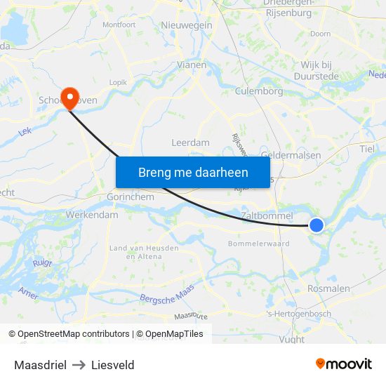 Maasdriel to Liesveld map