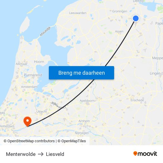 Menterwolde to Liesveld map