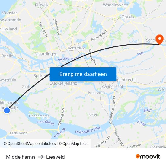 Middelharnis to Liesveld map