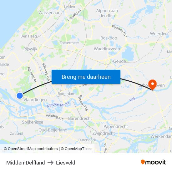 Midden-Delfland to Liesveld map
