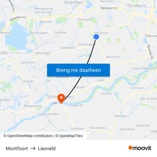 Montfoort to Liesveld map