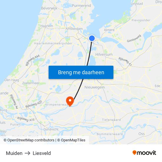 Muiden to Liesveld map