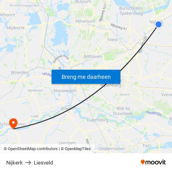 Nijkerk to Liesveld map