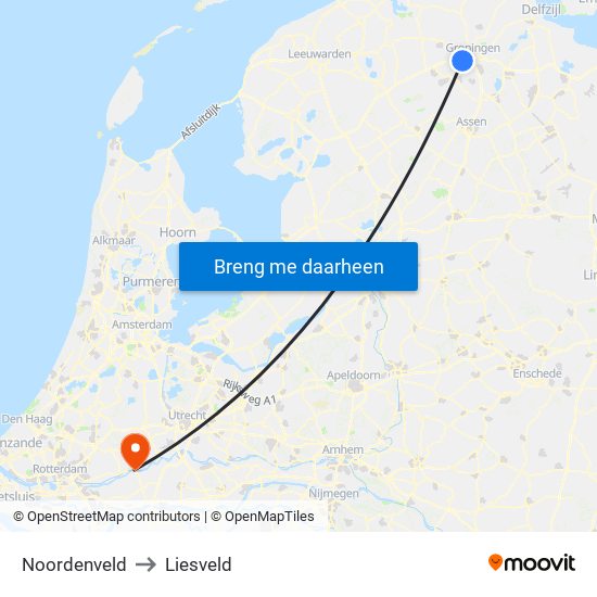 Noordenveld to Liesveld map