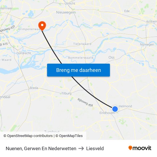 Nuenen, Gerwen En Nederwetten to Liesveld map