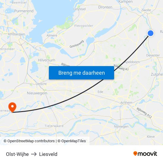 Olst-Wijhe to Liesveld map