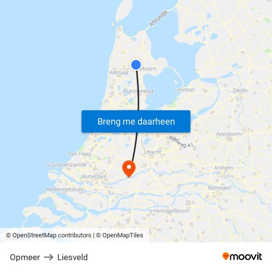 Opmeer to Liesveld map