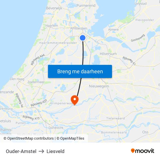 Ouder-Amstel to Liesveld map