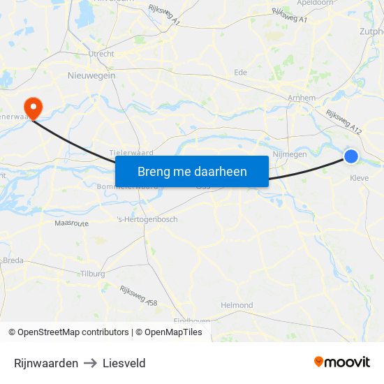 Rijnwaarden to Liesveld map