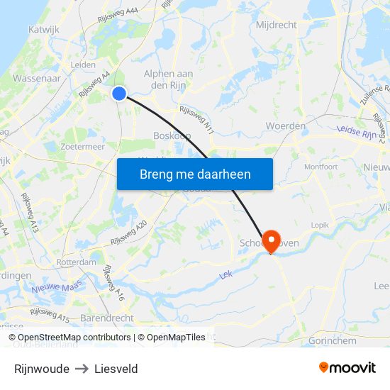 Rijnwoude to Liesveld map