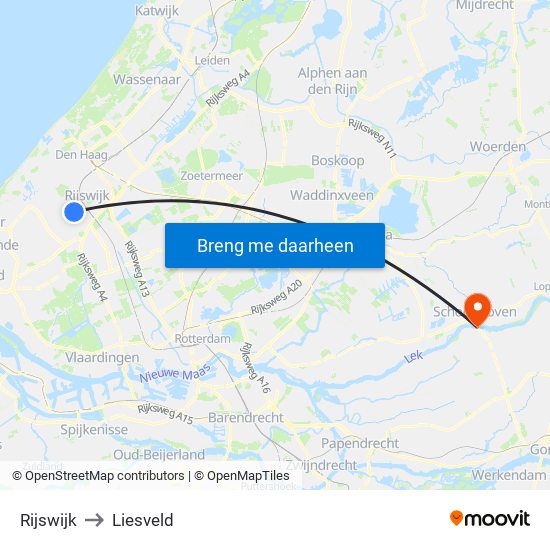 Rijswijk to Liesveld map