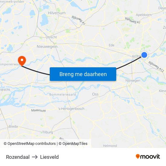 Rozendaal to Liesveld map