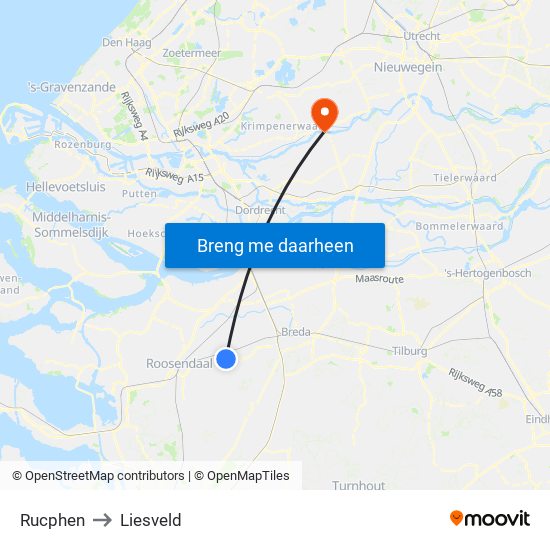 Rucphen to Liesveld map