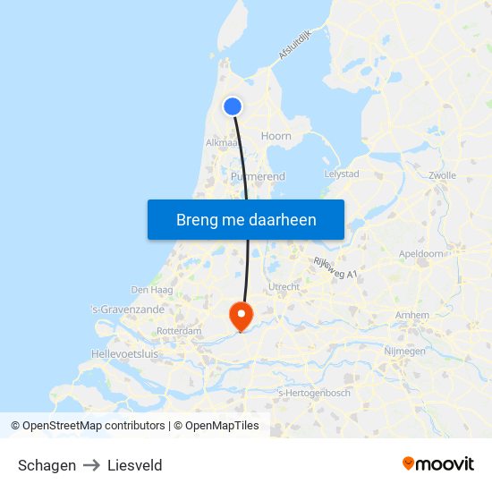 Schagen to Liesveld map