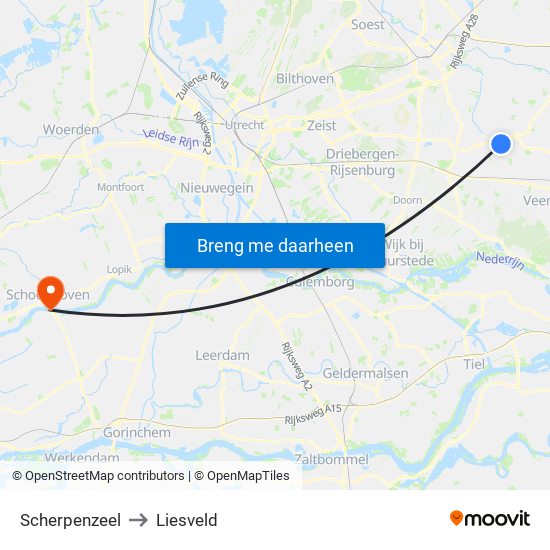 Scherpenzeel to Liesveld map