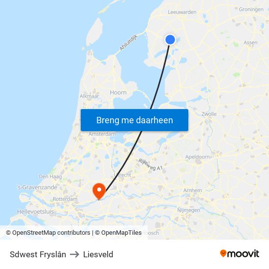 Sdwest Fryslân to Liesveld map
