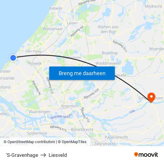 'S-Gravenhage to Liesveld map