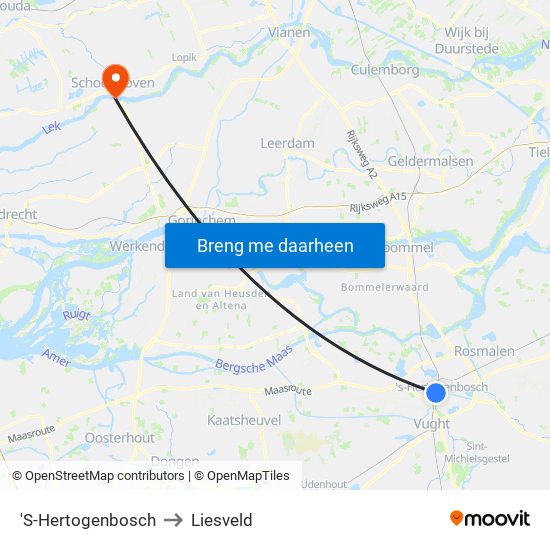 'S-Hertogenbosch to Liesveld map