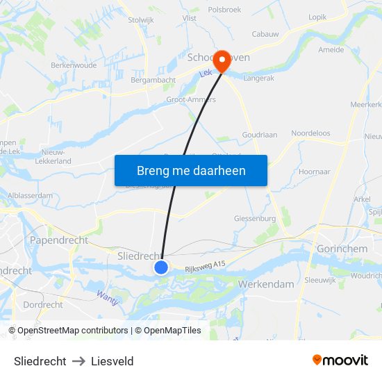 Sliedrecht to Liesveld map