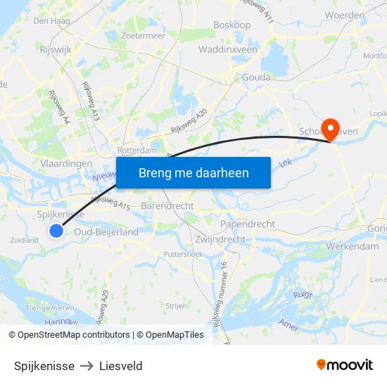 Spijkenisse to Liesveld map