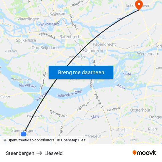 Steenbergen to Liesveld map