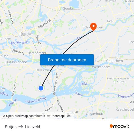 Strijen to Liesveld map