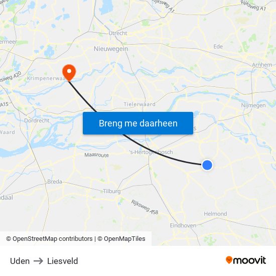 Uden to Liesveld map