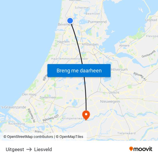 Uitgeest to Liesveld map