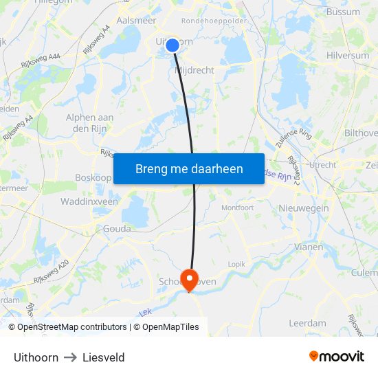 Uithoorn to Liesveld map