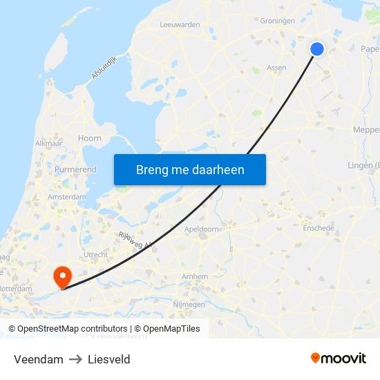 Veendam to Liesveld map