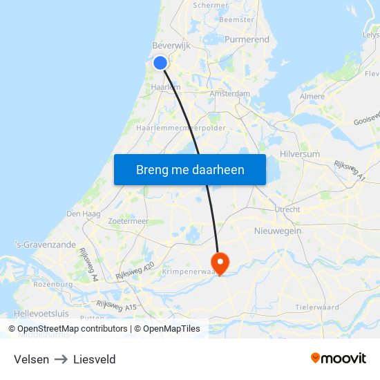 Velsen to Liesveld map