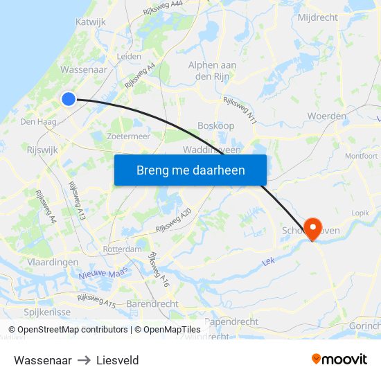 Wassenaar to Liesveld map