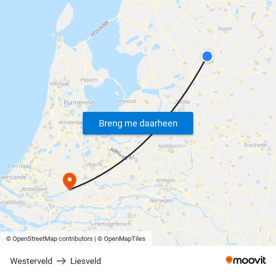 Westerveld to Liesveld map