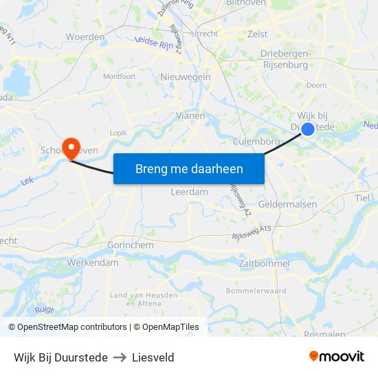 Wijk Bij Duurstede to Liesveld map