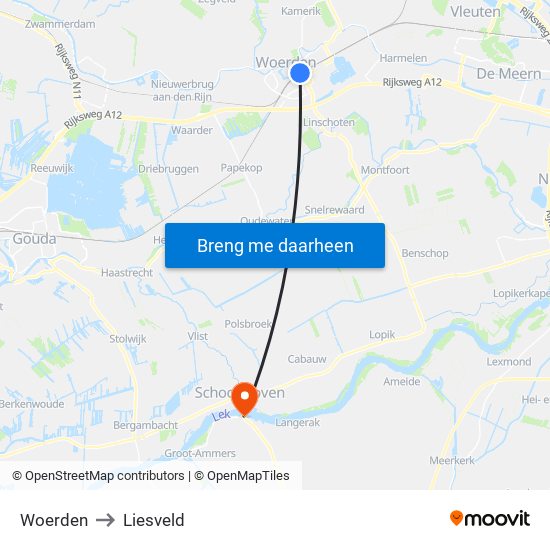 Woerden to Liesveld map