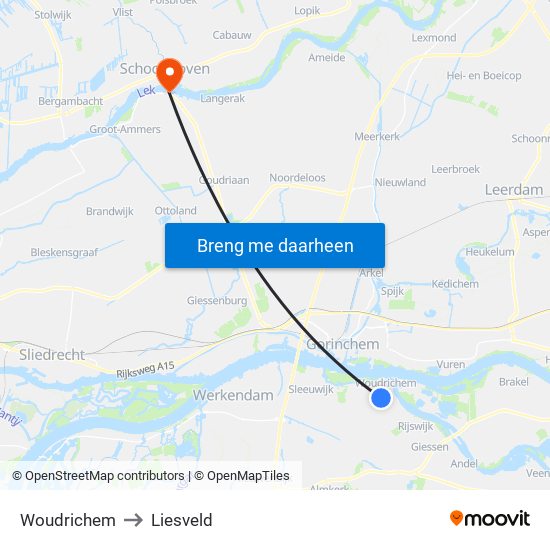 Woudrichem to Liesveld map