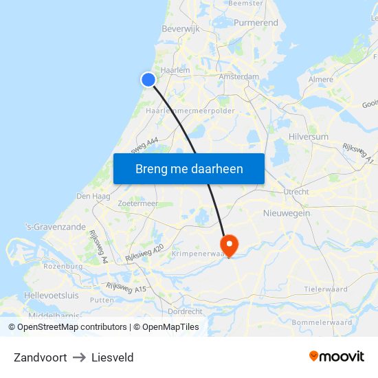 Zandvoort to Liesveld map