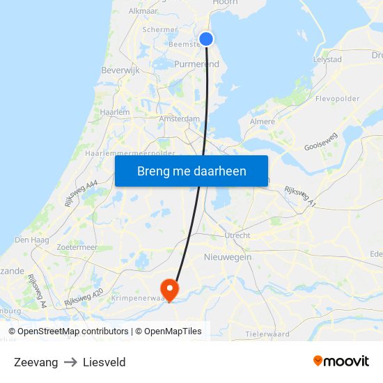 Zeevang to Liesveld map