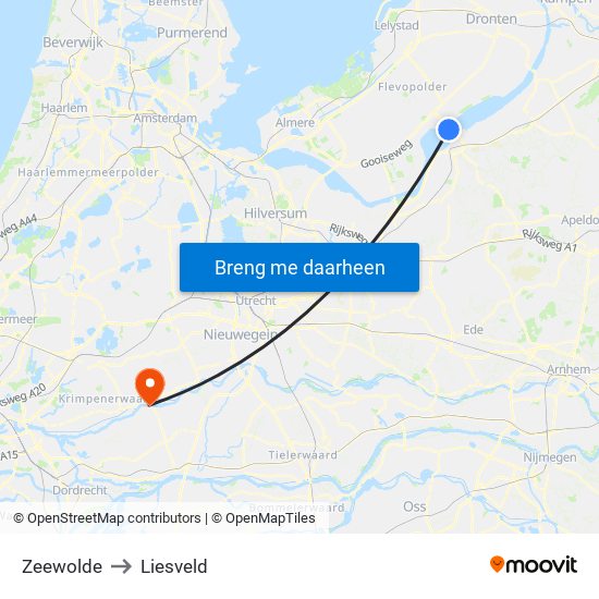 Zeewolde to Liesveld map