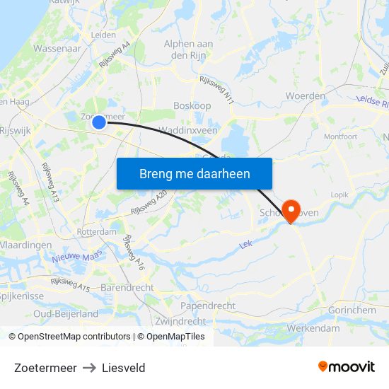 Zoetermeer to Liesveld map