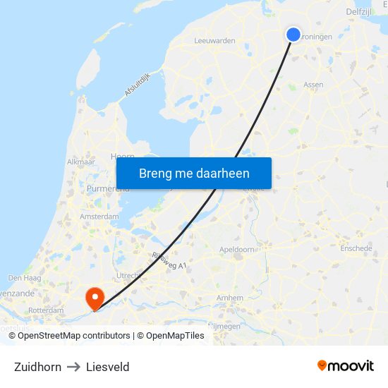 Zuidhorn to Liesveld map