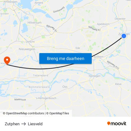 Zutphen to Liesveld map