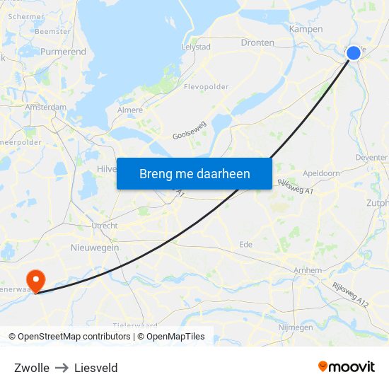 Zwolle to Liesveld map
