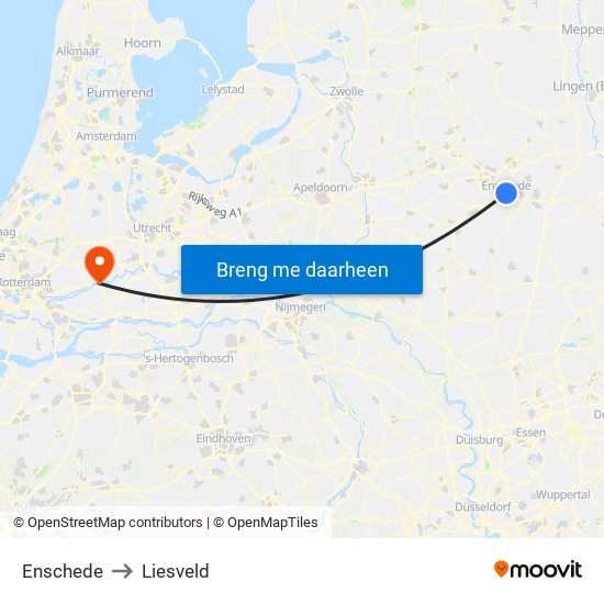 Enschede to Liesveld map